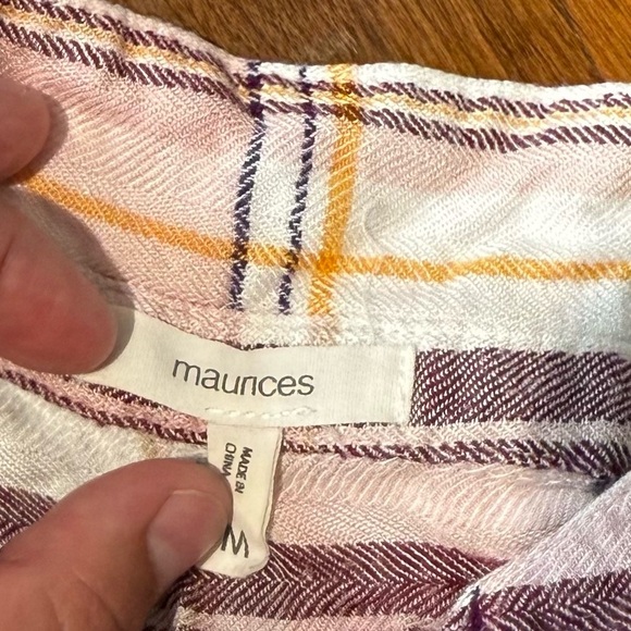 Maurices Outfit Purple plaid button down W Purple shorts Size M top 9/10 bottom - Picture 14 of 16